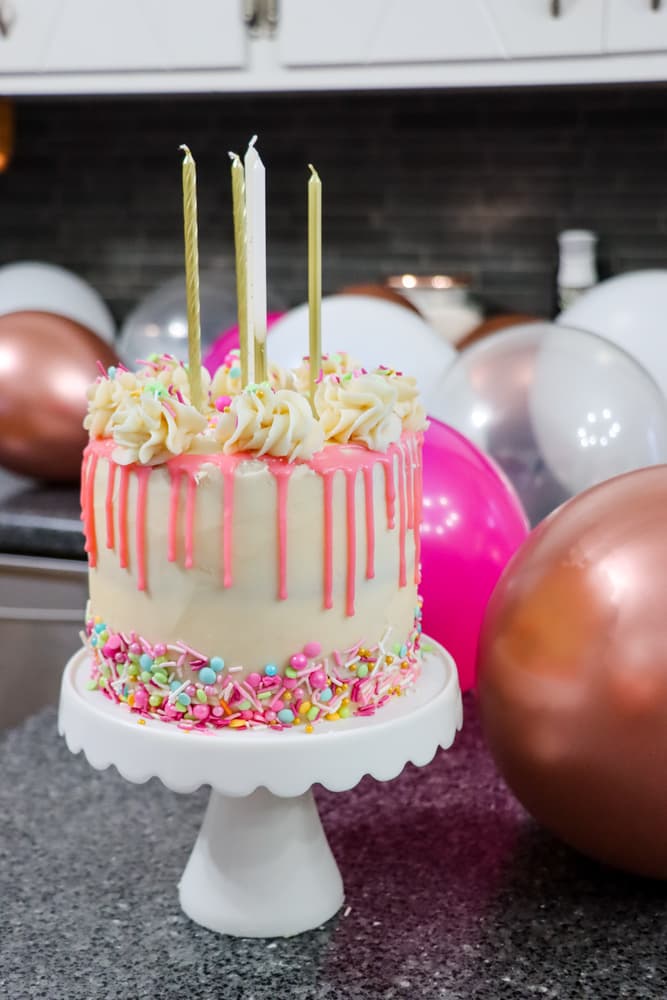 Vanilla Birthday Cake With Pink Drip